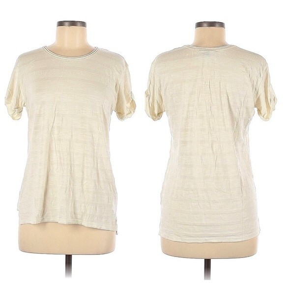 Vince Tee T-Shirt Off White Cream Beige Rolled Sleeves Short Sleeves XS - Picture 2 of 6
